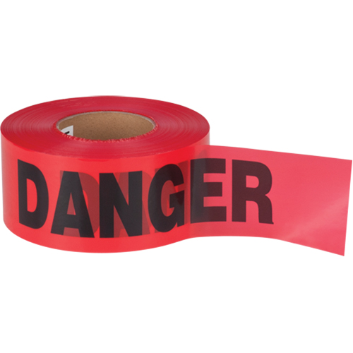 "Danger" Barricade Tape, Bilingual, 3" W x 1000' L, 1.5 mils, Black on Red Duraquip Inc
