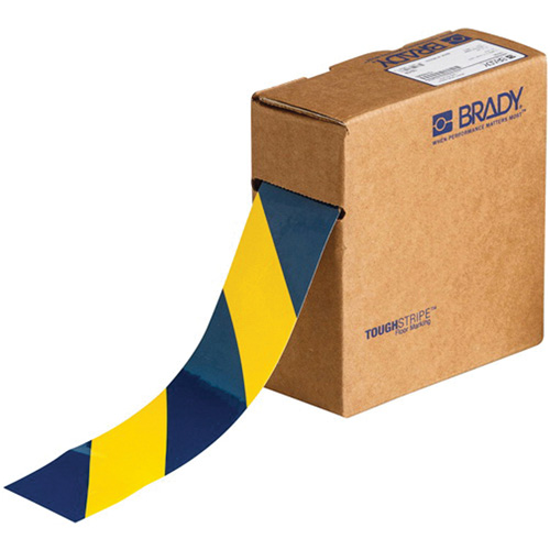 ToughStripe&reg; Floor Marking Tape, 2" x 100', Polyester, Blue and Yellow Duraquip Inc