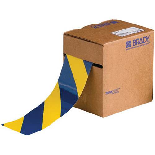 ToughStripe&reg; Floor Marking Tape, 3" x 100', Polyester, Blue and Yellow Duraquip Inc