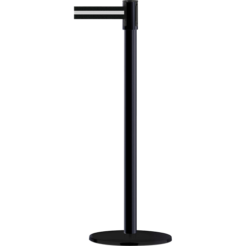 Slimline TensaBarrier&reg; Barrier Post, Steel, 38" H, Black/White Tape, 7.5' Tape Length Duraquip Inc