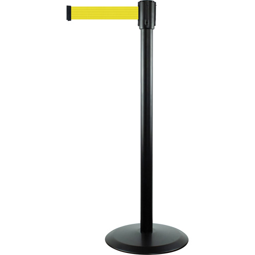 Slimline TensaBarrier&reg; Barrier Post, Steel, 38" H, Yellow Tape, 7.5' Tape Length Duraquip Inc