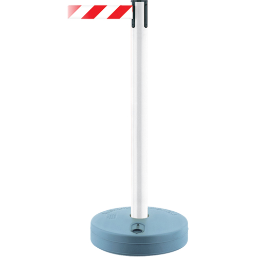 Montant ext&eacute;rieur pour barri&egrave;re TensaBarrier, Plastique, 37" h, Ruban Blanc/Rouge, Longueur du ruban 13' Duraquip Inc