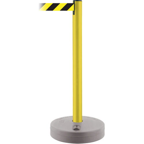 Outdoor TensaBarrier&reg; Barrier Post, Plastic, 37" H, Black/Yellow Tape, 13' Tape Length Duraquip Inc