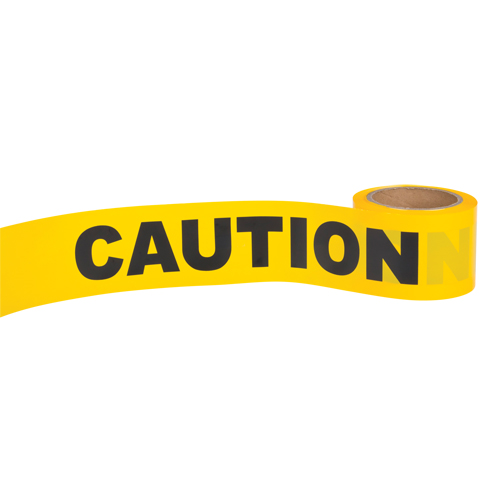 "Caution" Barricade Tape, English, 3" W x 300' L, 1.5 mils, Black on Yellow Duraquip Inc