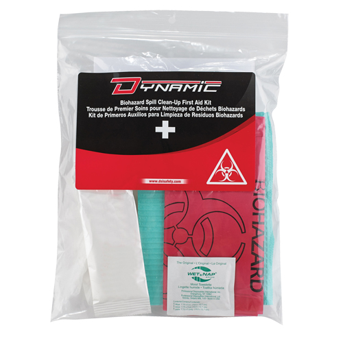 Trousse de premiers soins pour nettoyage de biorisques Dynamic, Dispositif m&eacute;dical Classe 1, Sac en plastique refermable Duraquip Inc