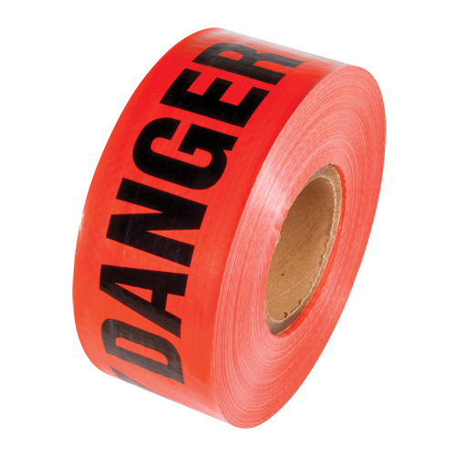 Ruban renforc&eacute; pour barricade, Anglais, 3" la x 500' lo, 5 mils, Noir/rouge Duraquip Inc