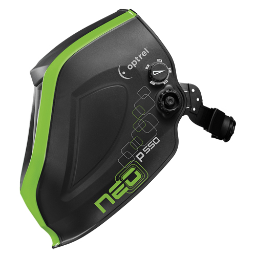 P550 Welding Helmet, 3.94" L x 1.97" W View Area, 4/9 - 13 Shade Range, Black/Green Duraquip Inc