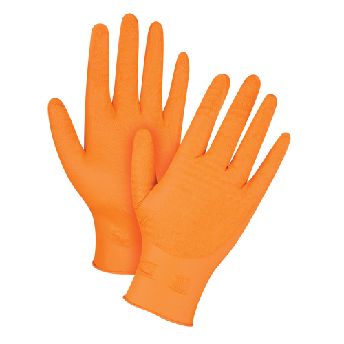 Heavyweight Gripper Gloves, Medium, Nitrile, 7-mil, Powder-Free, Orange Duraquip Inc