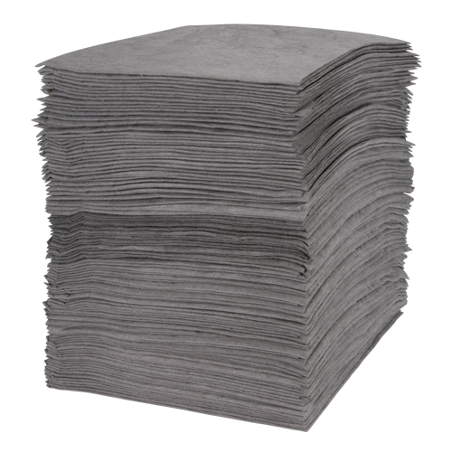 Feuilles absorbantes souffl&eacute;es de premi&egrave;re qualit&eacute;, Universel, 15" x 18", 30 gal. d'absorption Duraquip Inc