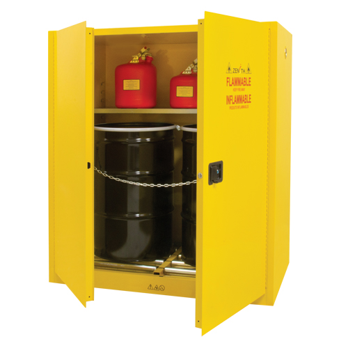 Vertical Drum Storage Cabinet, 110 US gal. Cap., 2 Drums, Yellow Duraquip Inc