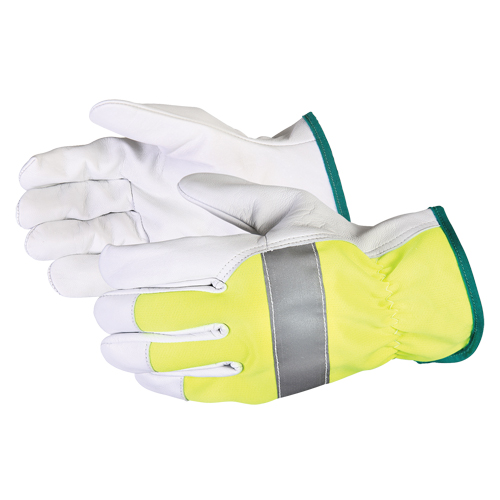 Gants de conducteur haute visibilit&eacute; avec bandes r&eacute;fl&eacute;chissantes Endura, Grand, Paume en Cuir fleur de ch&egrave;vre Duraquip Inc