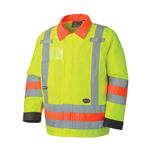 6037 Traffic Control Waterproof Safety Jacket, Polyester, High Visibility Lime-Yellow, X-Small Duraquip Inc