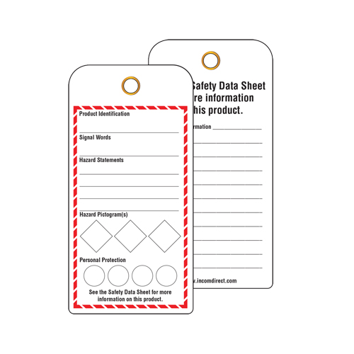 GHS Workplace Tags, Cardstock, 3" W x 6" H, English Duraquip Inc