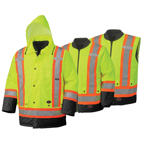 5021BB Manteau de s&eacute;curit&eacute; 6 en 1 imperm&eacute;able, Jaune lime haute visibilit&eacute;, 2T-Grand Duraquip Inc