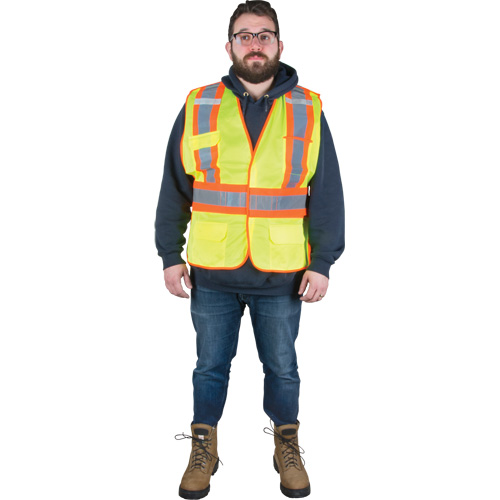 Flame-Resistant Surveyor Vest, High Visibility Lime-Yellow, Medium, Polyester Duraquip Inc