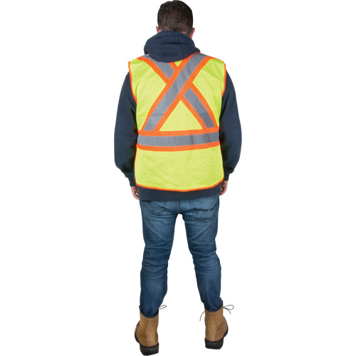 Flame-Resistant Surveyor Vest, High Visibility Lime-Yellow, Medium, Polyester Duraquip Inc