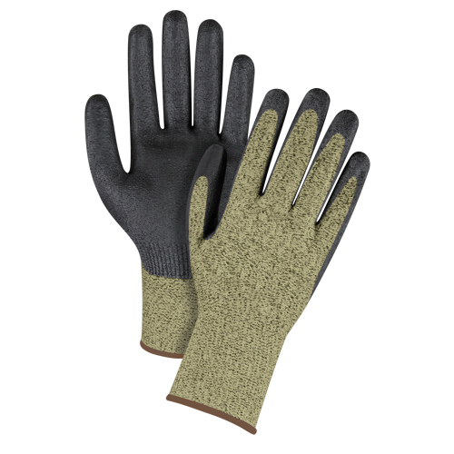 Black & Yellow Seamless Stretch Cut-Resistant Gloves, Size Large/9, 13 Gauge, Foam Nitrile Coated, Aramid Shell, ASTM ANSI Level A6 Duraquip Inc