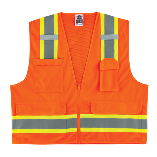 GloWear&reg; 8248Z Two-Tone Surveyors Vest, High Visibility Orange, Medium/Small, Polyester Duraquip Inc