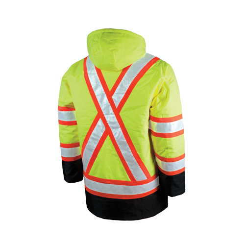 Lined Safety Parka, High Visibility Lime-Yellow, Large Duraquip Inc