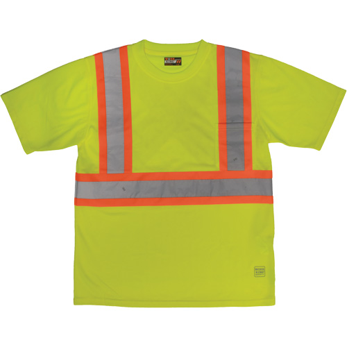 T-shirt de s&eacute;curit&eacute; avec poche &agrave; manches courtes, Polyester, Grand, Jaune lime haute visibilit&eacute; Duraquip Inc