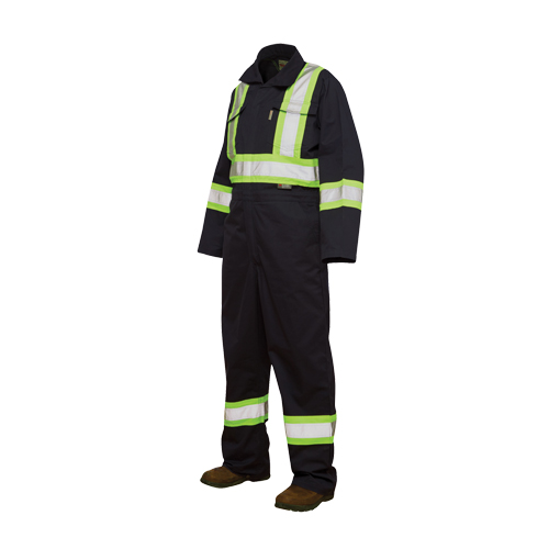 Unlined Safety Coveralls, Large, Navy Blue Duraquip Inc