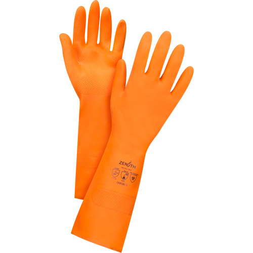 Orange Chemical-Resistant Gloves, Size 10, 13" L, Latex, Flock-Lined Inner Lining, 28-mil Duraquip Inc