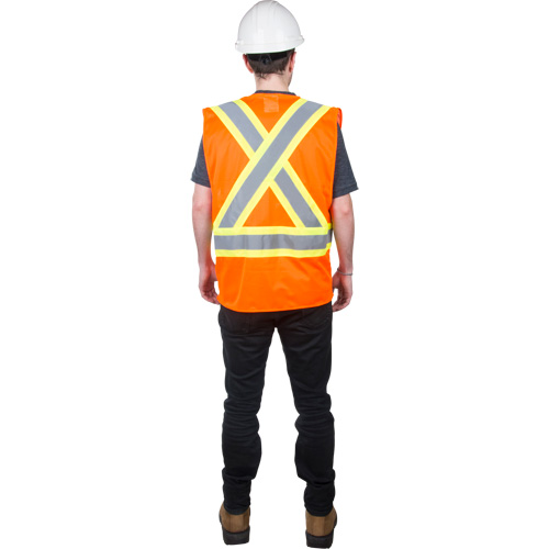 Traffic Safety Vest, High Visibility Orange, Medium, Polyester Duraquip Inc
