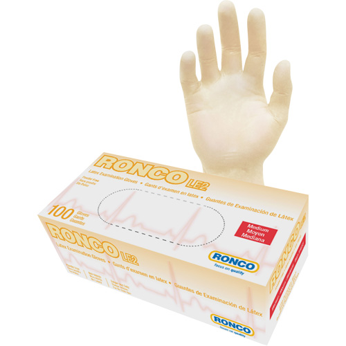 Gants jetables, Moyen, Latex, 4 mils, Sans poudre, Naturel, Classe 2 Duraquip Inc