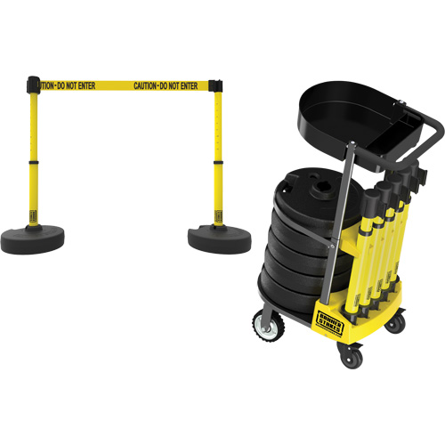 PLUS Barrier Post Cart Kit with Tray, 75' L, Metal, Yellow Duraquip Inc