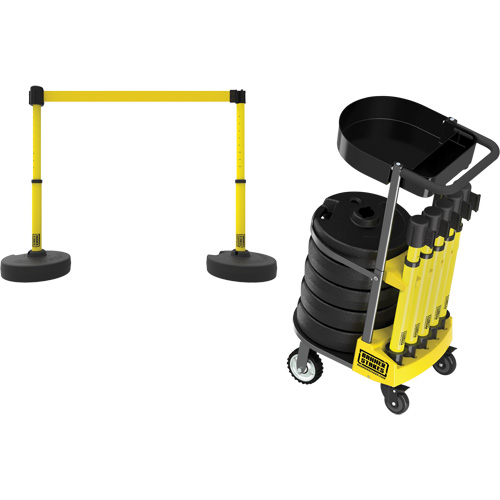 PLUS Barrier Post Cart Kit with Tray, 75' L, Metal, Yellow Duraquip Inc