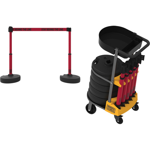 Chariot de transport avec plateau pour barri&egrave;re PLUS, 75' lo, M&eacute;tal, Rouge Duraquip Inc