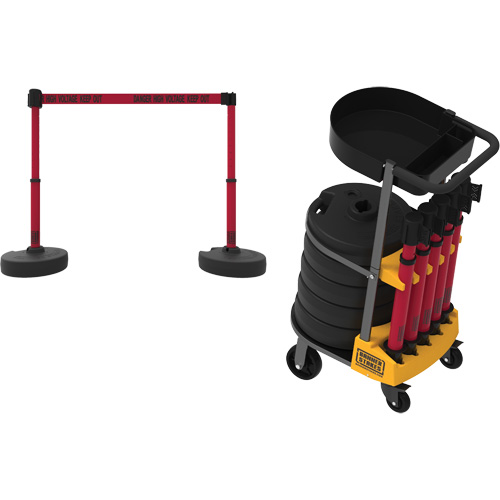 PLUS Barrier Post Cart Kit with Tray, 75' L, Metal, Yellow Duraquip Inc