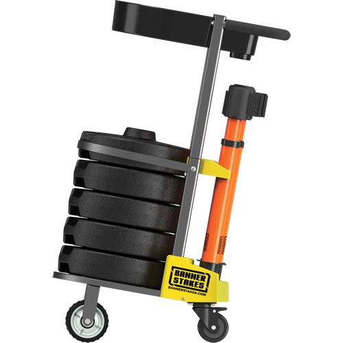 Chariot de transport avec plateau pour barri&egrave;re PLUS, 75' lo, M&eacute;tal, Orange Duraquip Inc