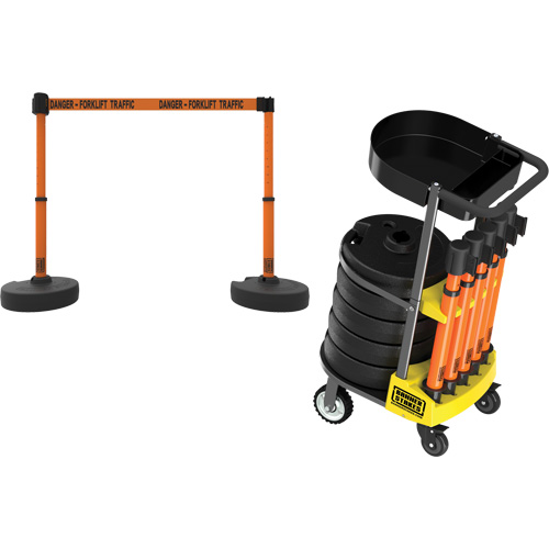 PLUS Barrier Post Cart Kit with Tray, 75' L, Metal, Orange Duraquip Inc