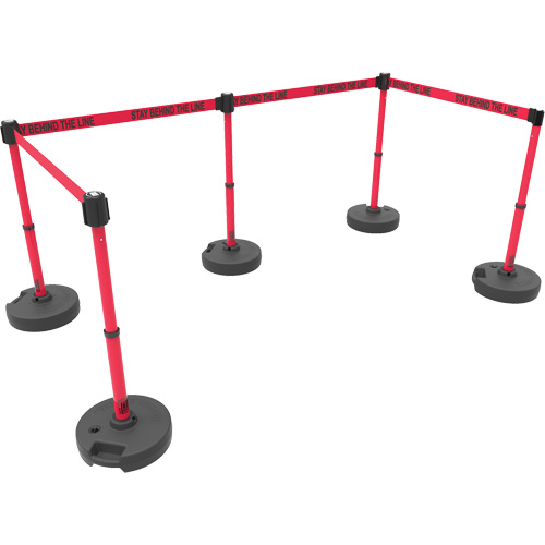 Ensemble de cinq montants pour barri&egrave;re PLUS, Plastique, 42" h, Ruban Rouge, Longueur du ruban 15' Duraquip Inc