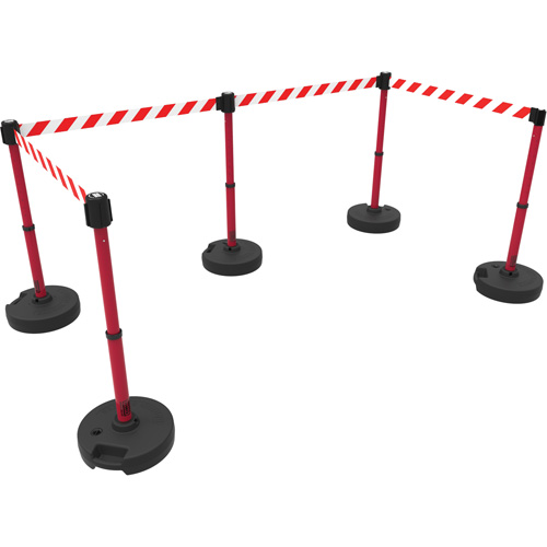 Ensemble de cinq montants pour barri&egrave;re PLUS, Plastique, 42" h, Ruban Rouge, Longueur du ruban 15' Duraquip Inc