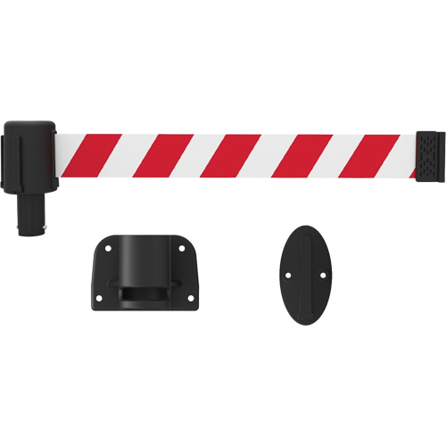 Syst&egrave;me de montage mural pour barri&egrave;re PLUS, Plastique, Fixation par vis, 15', Ruban Rouge et blanc Duraquip Inc