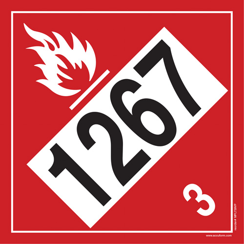 Plaque-&eacute;tiquette TMD 1267 pour liquide inflammable p&eacute;trole brut, Vinyle adh&eacute;sif Duraquip Inc