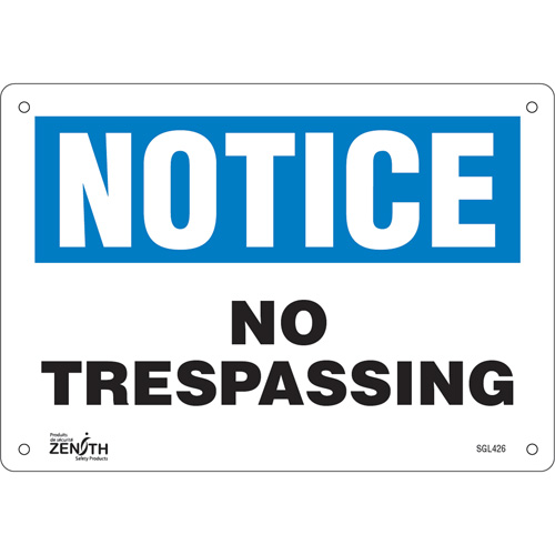 "No Trespassing" Sign, 7" x 10", Plastic, English Duraquip Inc
