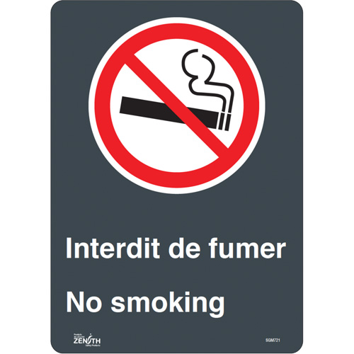 "Interdit De Fumer/No Smoking" Sign, 14" x 10", Vinyl, Bilingual with Pictogram Duraquip Inc