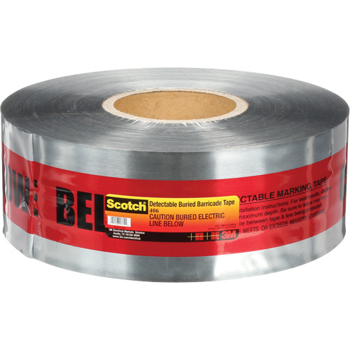Scotch&reg; Detectable Buried Barricade Tape, English, 3" W x 1000' L, 5 mils, Black on Red Duraquip Inc