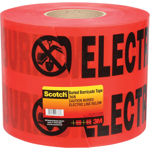 Scotch&reg; Buried Barricade Tape, English, 6" W x 1000' L, 4 mils, Black on Red Duraquip Inc