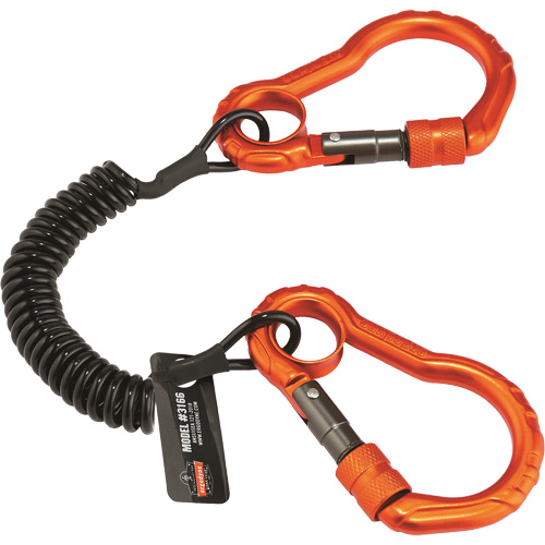 Squids&reg; 3166 Tool Lanyard, Coil, Dual Carabiner Duraquip Inc