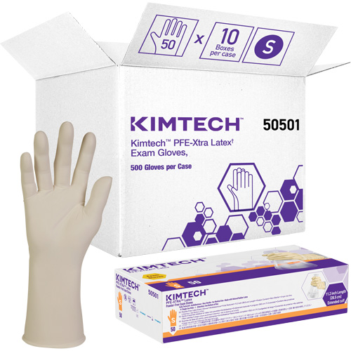 Gants m&eacute;dicaux Kimtech XTRA-PFE, Petit, Latex, 6 mils, Sans poudre, Blanc, Classe 2 Duraquip Inc