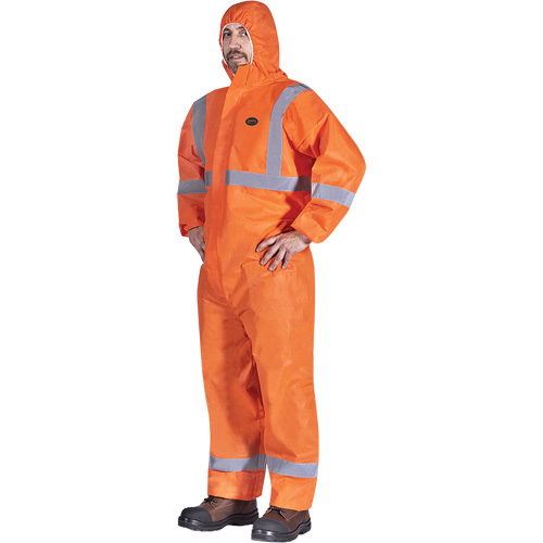 2077 Hooded Coveralls with Reflective Tape, Small, Orange, SMS Duraquip Inc