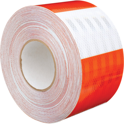 Feuille de rev&ecirc;tement de barricade prismatique de qualit&eacute; &agrave; haute intensit&eacute;, 4" la x 150' lo, 19 mils, Orange et blanc Duraquip Inc