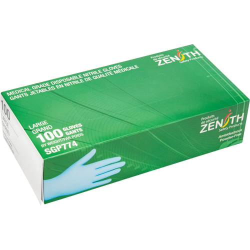 Gants jetables de calibre m&eacute;dical r&eacute;sistants &agrave; la perforation, Grand, Nitrile, 4,5 mils, Sans poudre, Bleu, Classe 2 Duraquip Inc