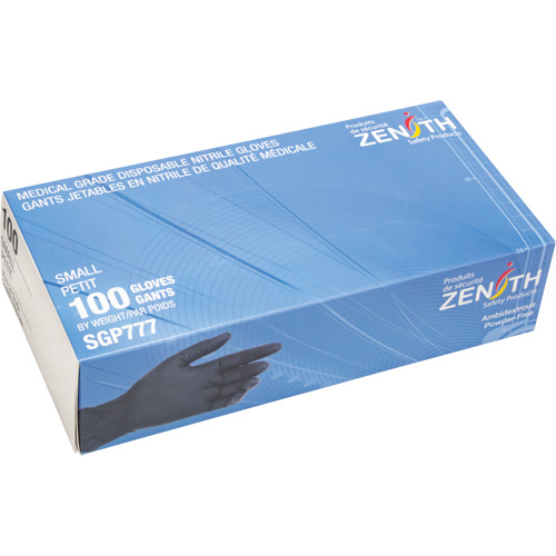 Puncture-Resistant Medical-Grade Disposable Gloves, Small, Nitrile, 5-mil, Powder-Free, Black, Class 2 Duraquip Inc