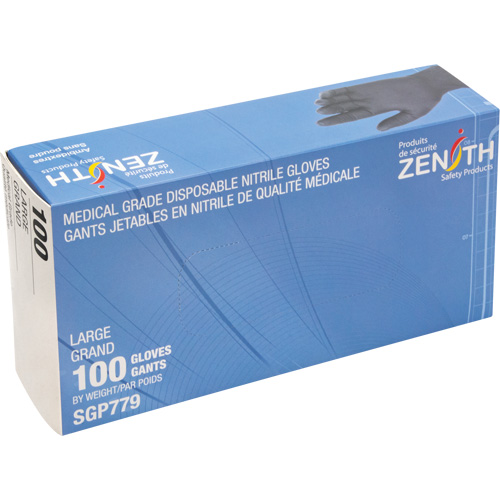 Puncture-Resistant Medical-Grade Disposable Gloves, Large, Nitrile, 5-mil, Powder-Free, Black, Class 2 Duraquip Inc