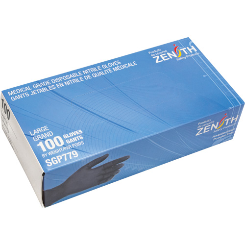 Puncture-Resistant Medical-Grade Disposable Gloves, Large, Nitrile, 5-mil, Powder-Free, Black, Class 2 Duraquip Inc